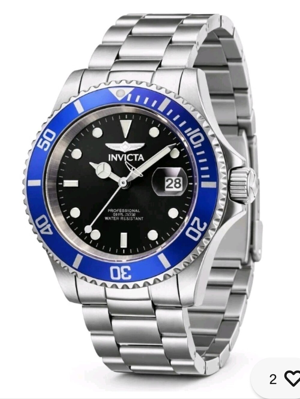Invicta Men's Dive Watch Blue Bezel Blck & Stainless Bracelet Model 50940. $89!